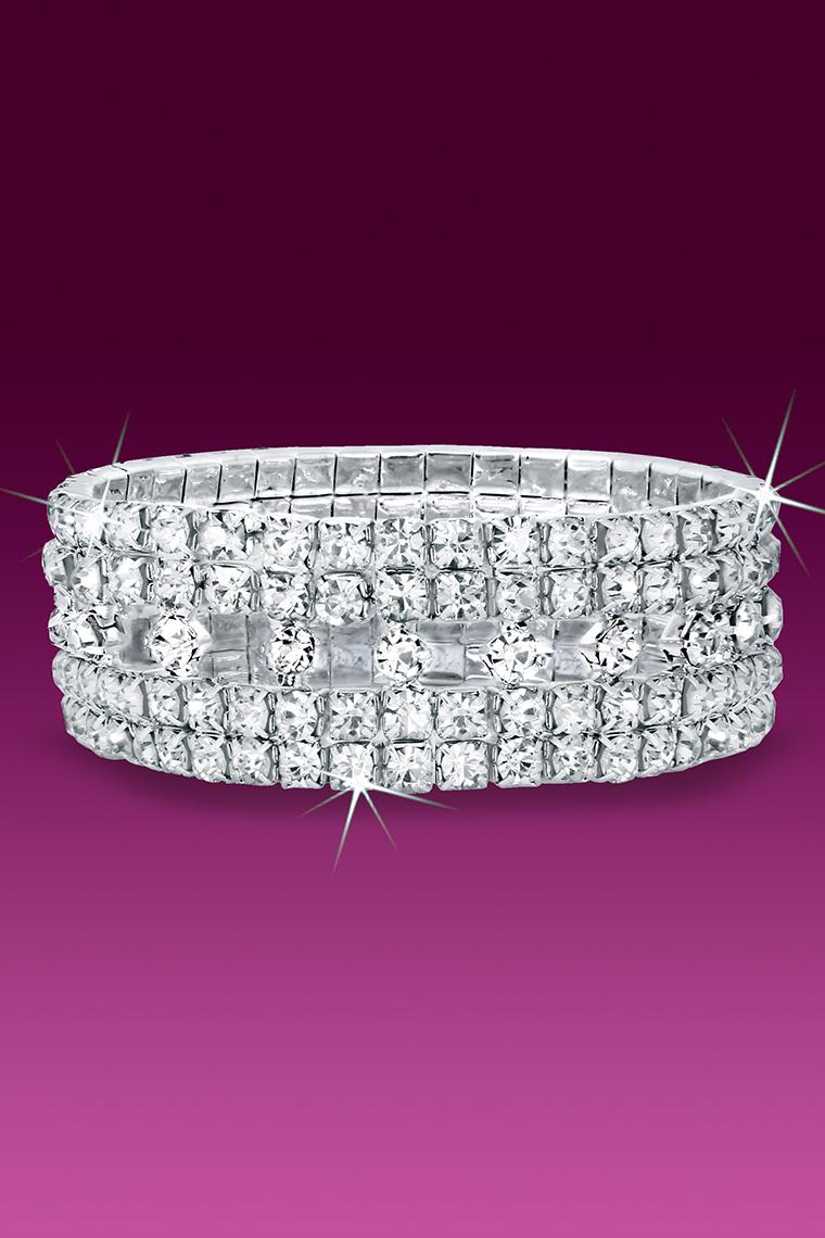 Diamond Pattern Stretch Rhinestone Bracelet - Crystal