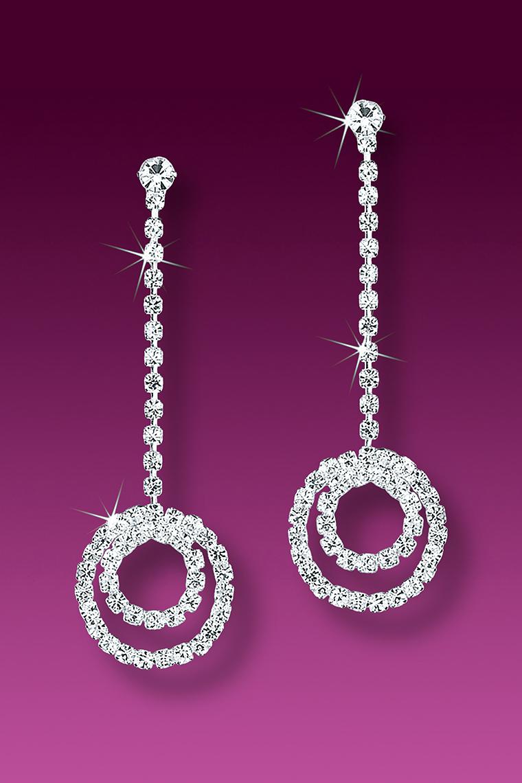 Double Circles Crystal Rhinestone Dangle Earrings - Pierced
