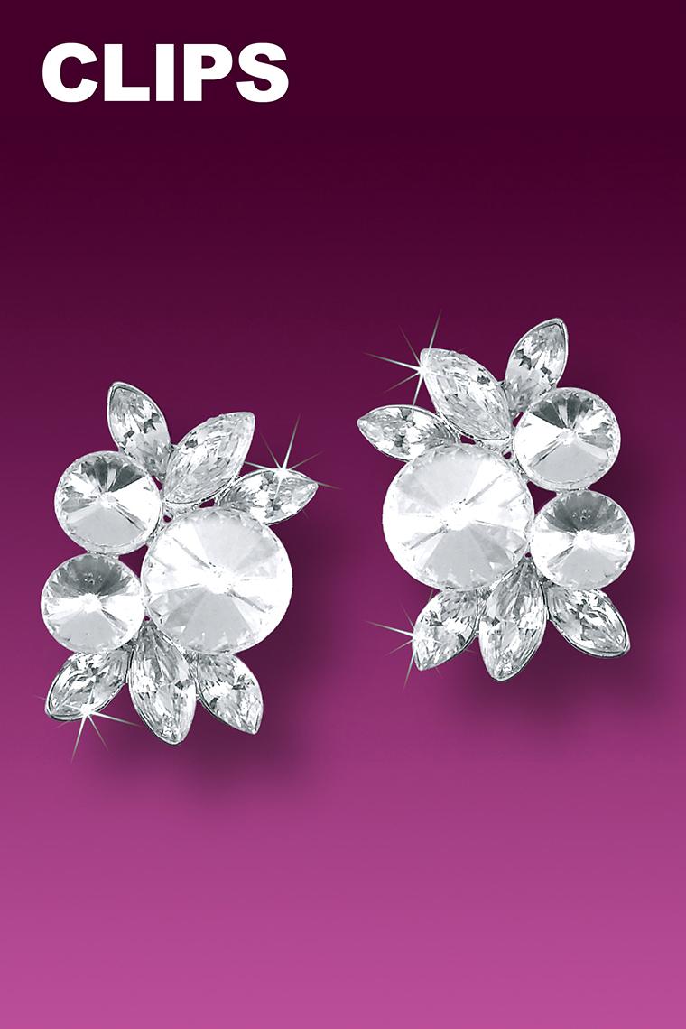 Classic Style Rhinestone Cluster Earrings - Clip-On