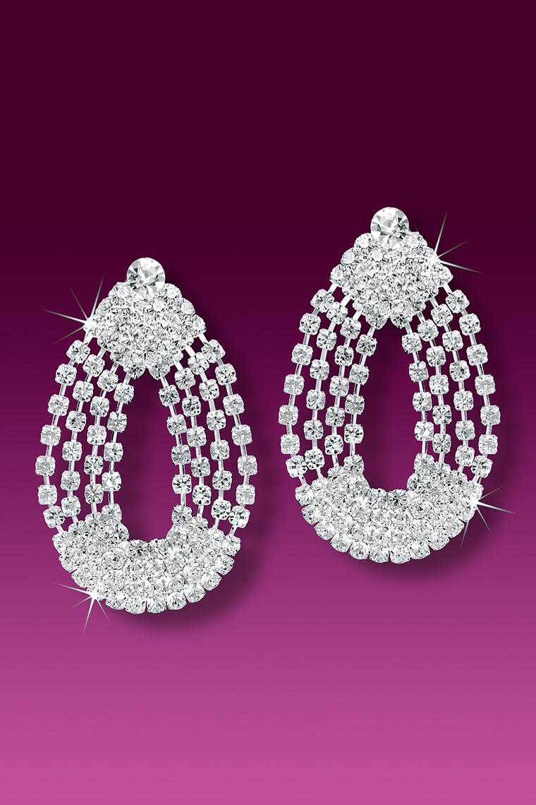 4-Chain Crystal Rhinestone Earrings - Pierced