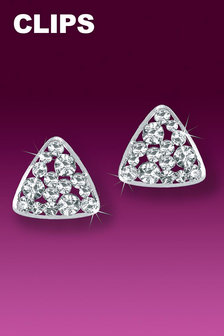Triangular Button Crystal Rhinestone Earrings - Clip-On