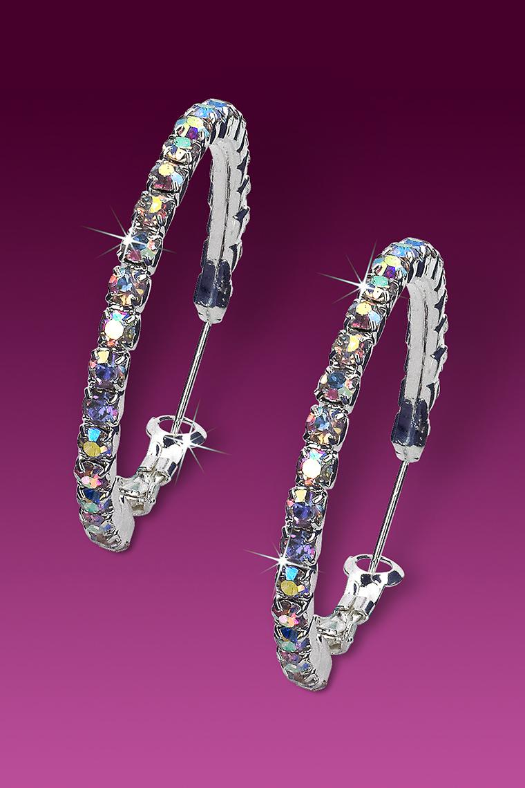 Small Hoop Rhinestone Earrings - Crystal AB Pierced