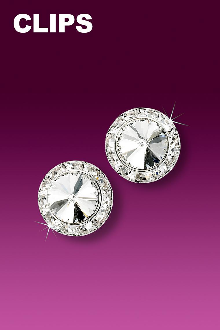 11mm Rhinestone Dance Earrings - Crystal Clip-On