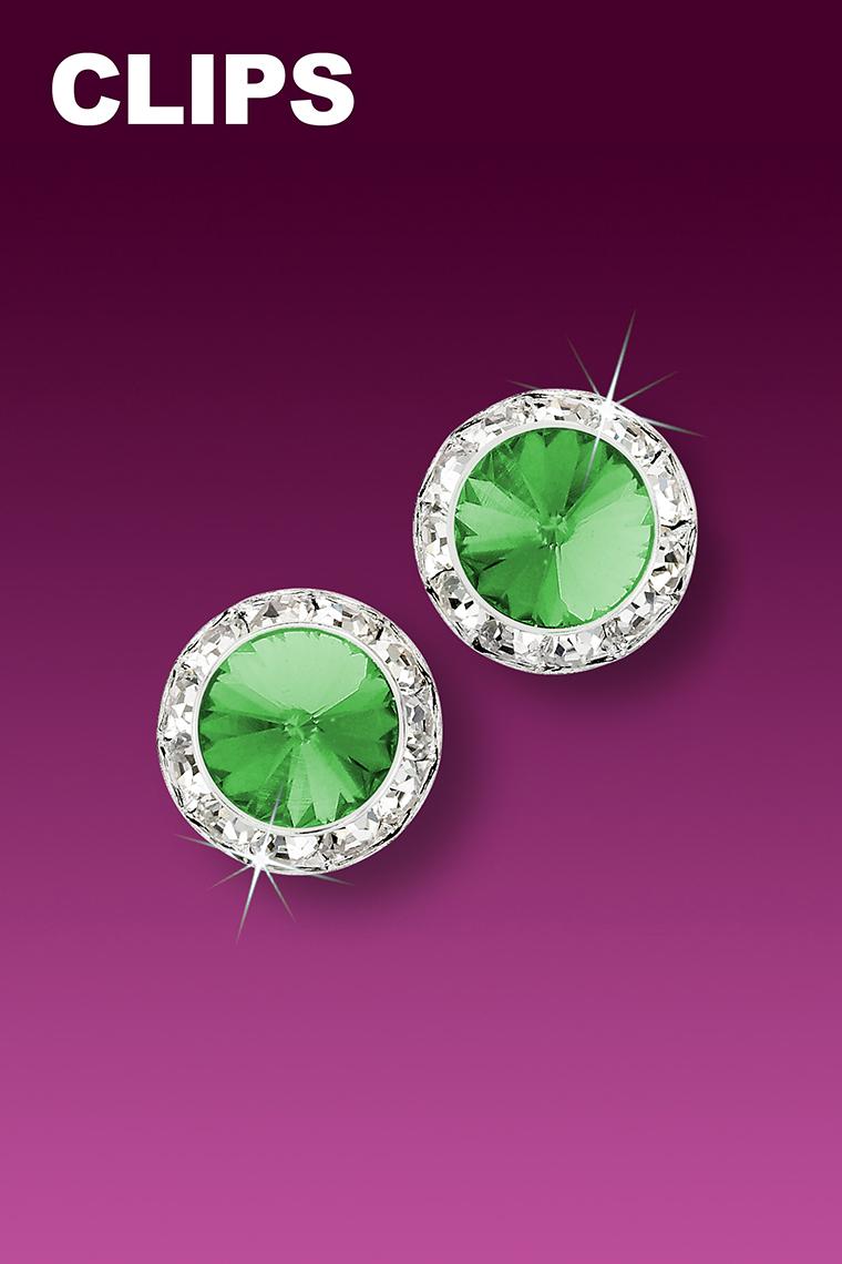 11mm Rhinestone Dance Earrings - Light Green Clip-On