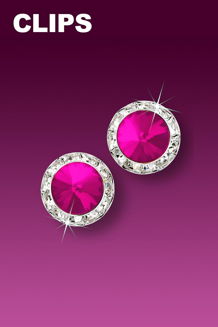 11mm Rhinestone Dance Earrings - Hot Pink Clip-On
