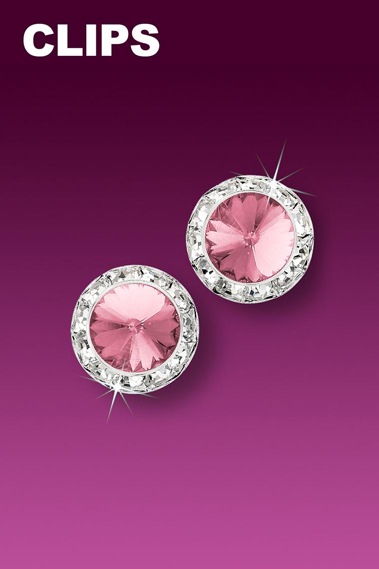 11mm Rhinestone Dance Earrings - Light Pink Clip-On