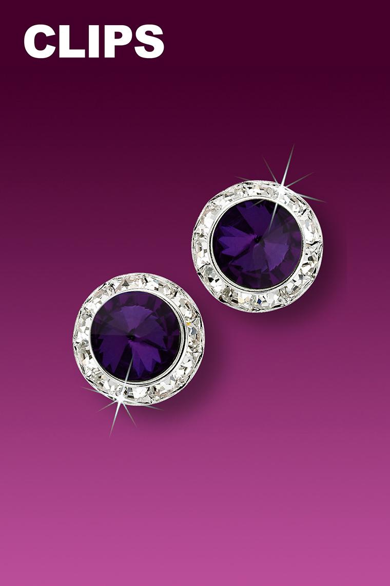 11mm Rhinestone Dance Earrings - Dark Purple Clip-On