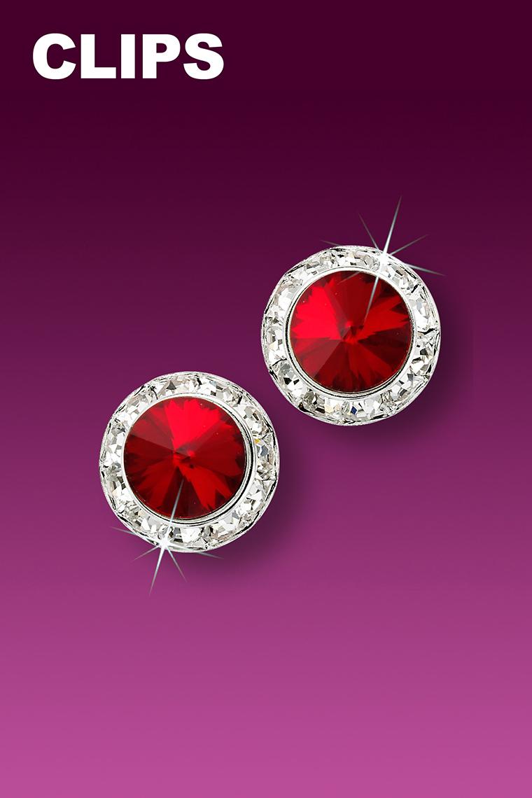 11mm Rhinestone Dance Earrings - Red Clip-On