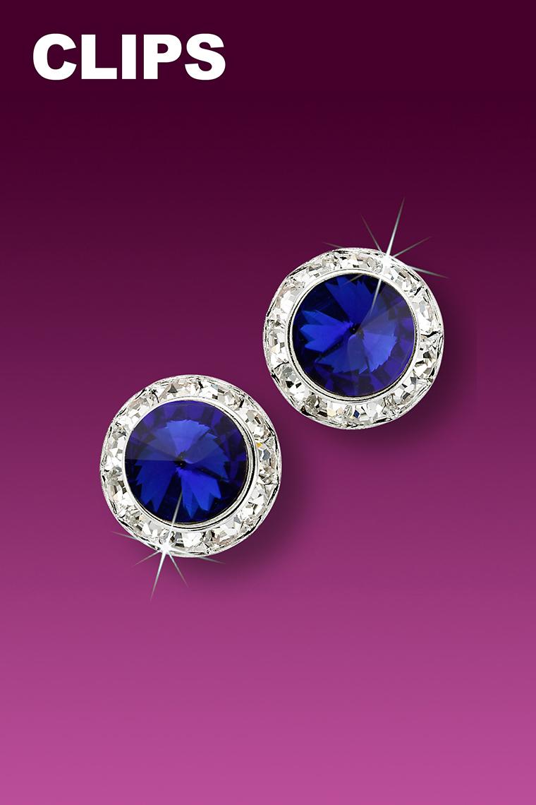 11mm Rhinestone Dance Earrings - Dark Blue Clip-On