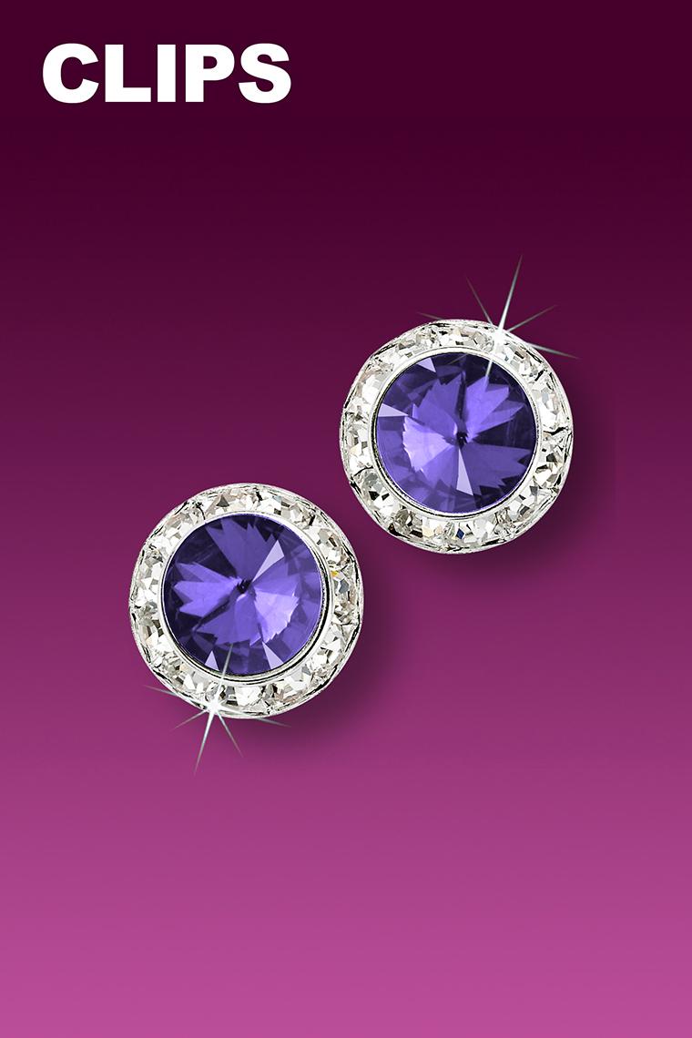 11mm Rhinestone Dance Earrings - Medium Purple Clip-On