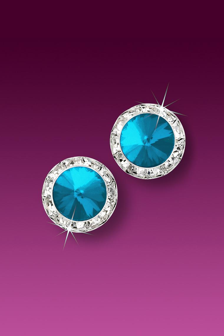 11mm Rhinestone Dance Earrings - Bright Blue Pierced