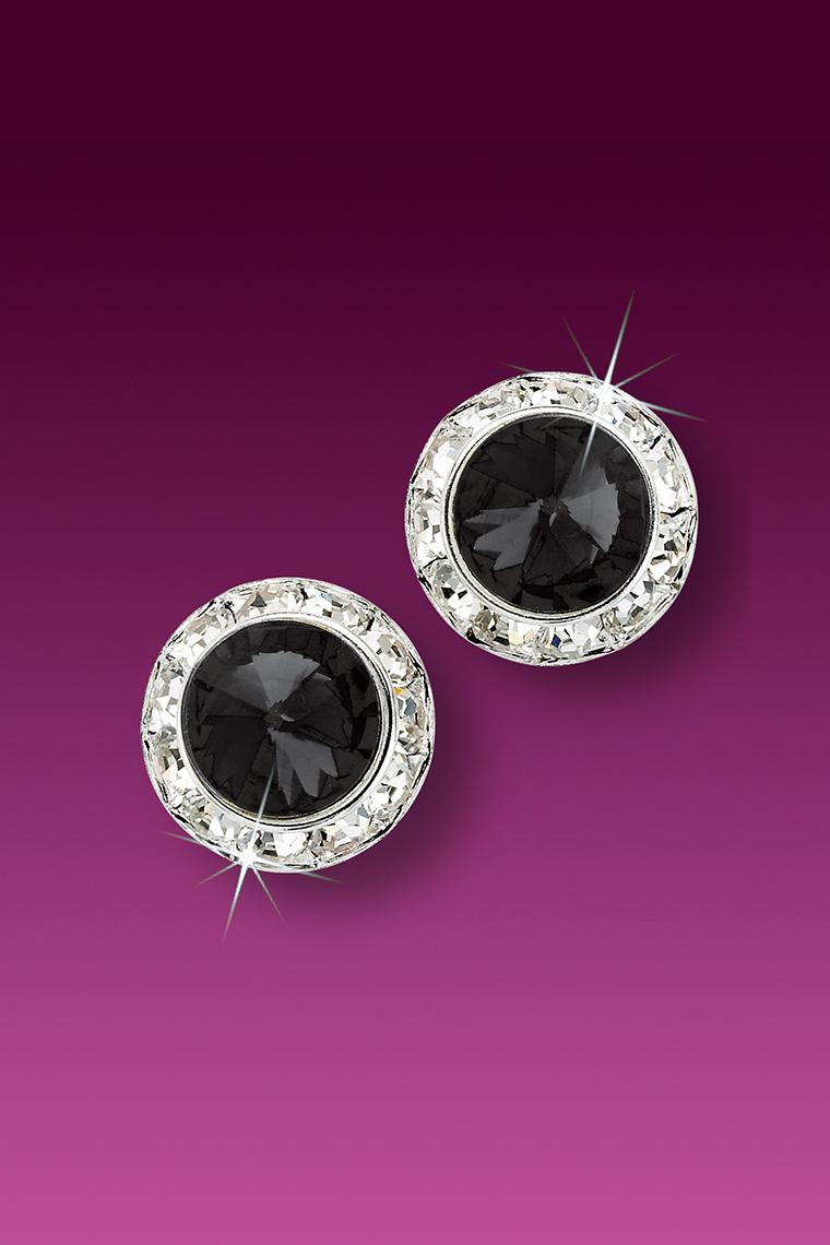 11mm Rhinestone Dance Earrings - Black Pierced