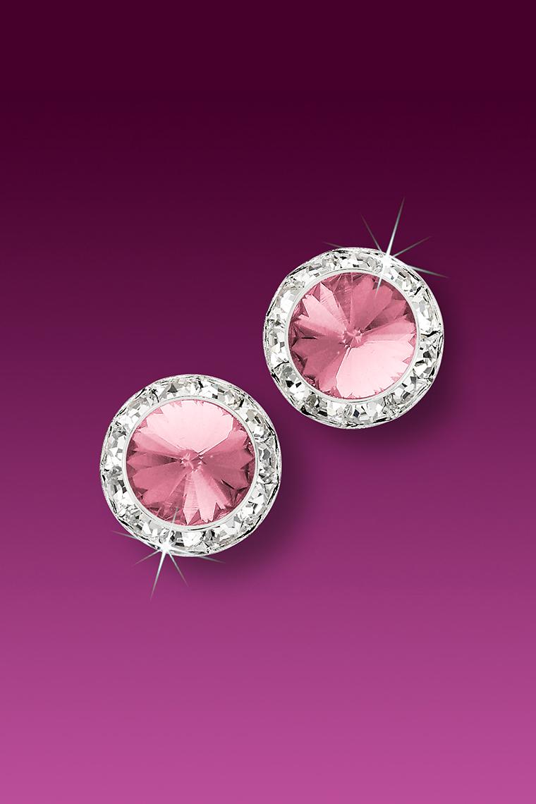 11mm Rhinestone Dance Earrings - Light Pink Pierced