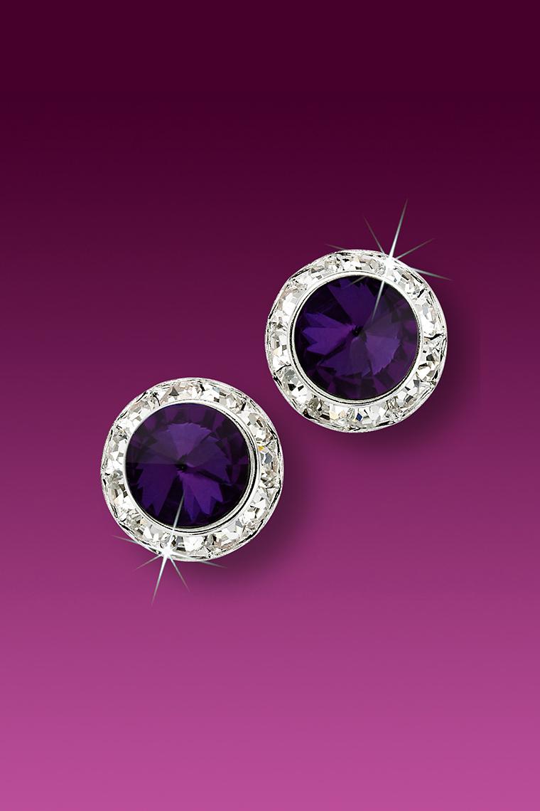 11mm Rhinestone Dance Earrings - Dark Purple Pierced