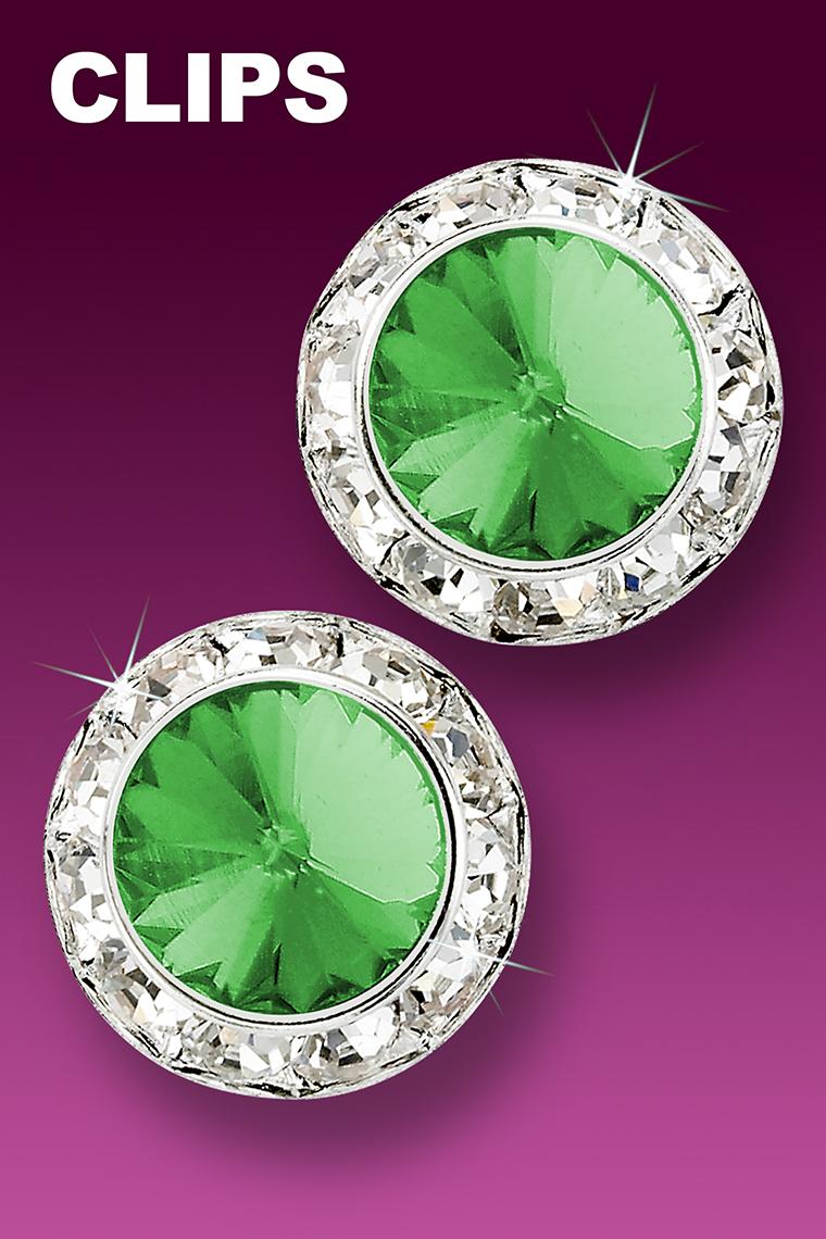 20mm Rhinestone Dance Earrings - Light Green Clip-On