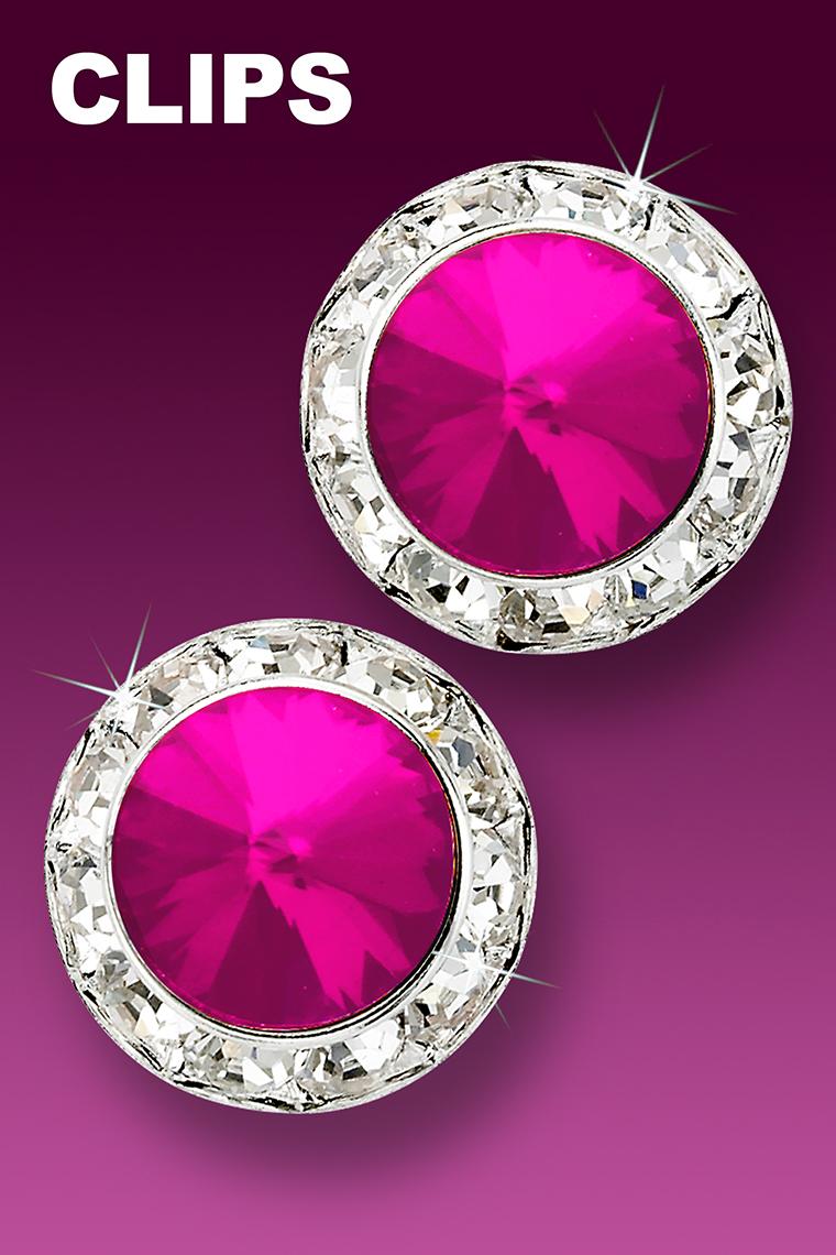 20mm Rhinestone Dance Earrings - Hot Pink Clip-On