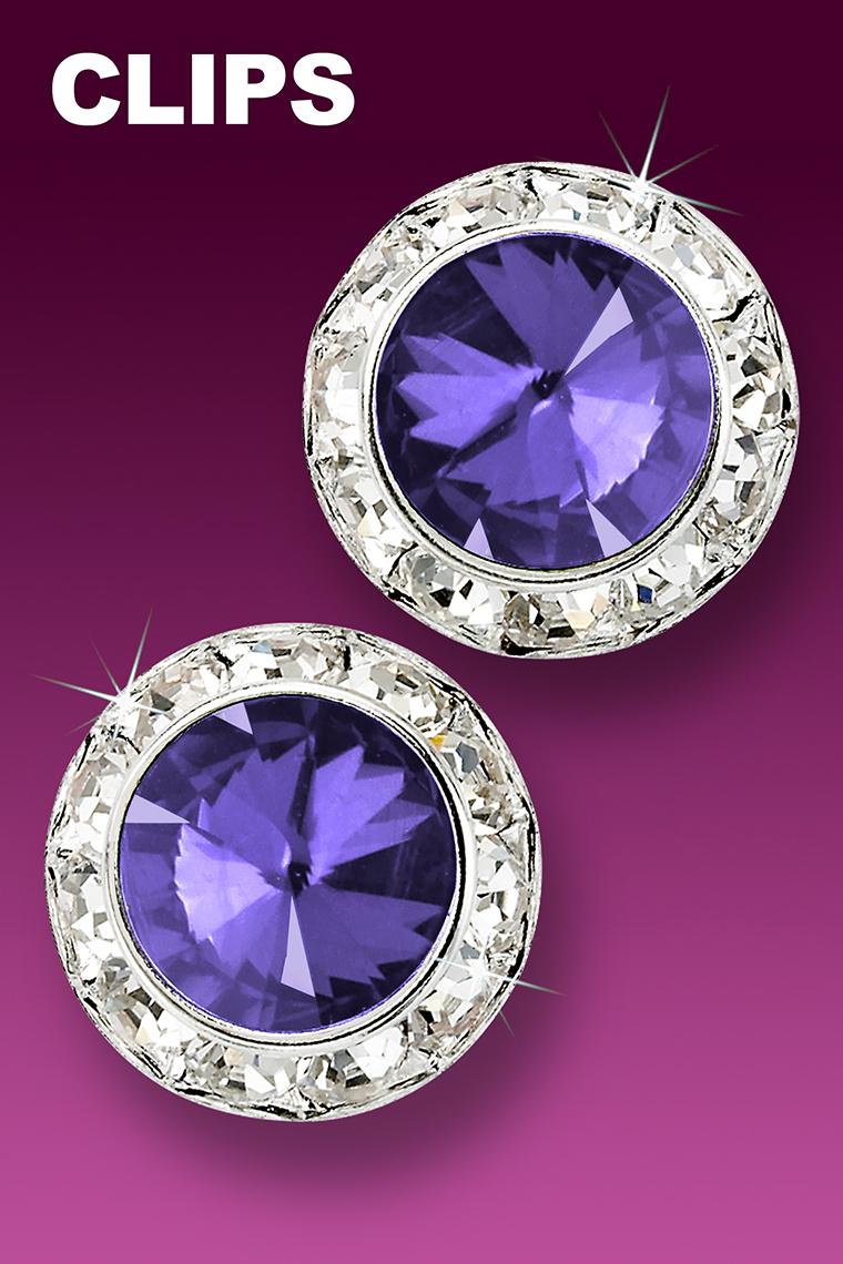 20mm Rhinestone Dance Earrings - Medium Purple Clip-On
