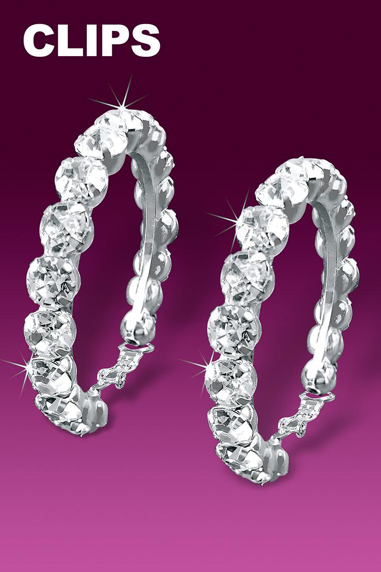 Big And Bold Rhinestone Hoop Earrings - Crystal Clip-On