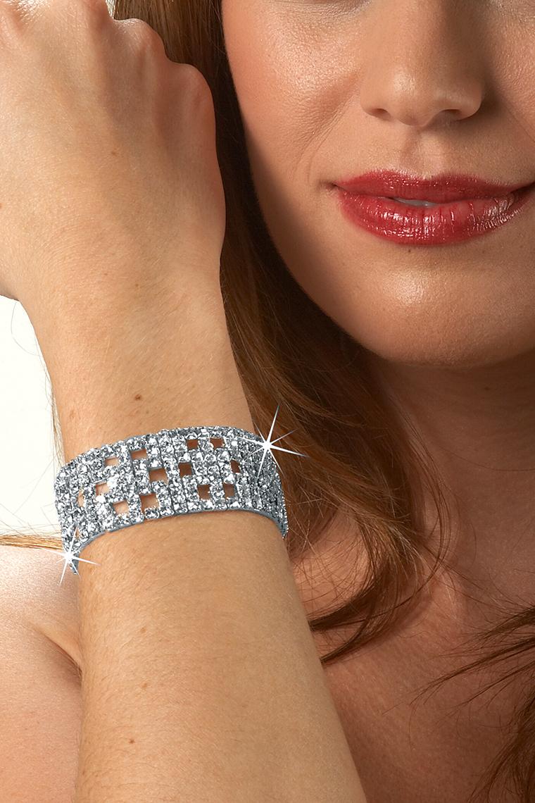 Fancy 7-Row Stretch Rhinestone Bracelet - Crystal