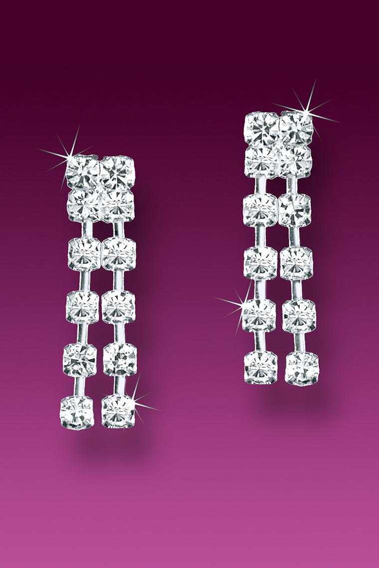 Small Double Row Rhinestone Chain Earrings - Pierced