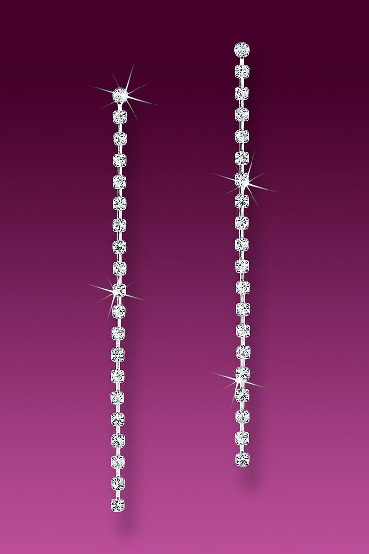 Single Strand Crystal Rhinestone Earrings - Pierced
