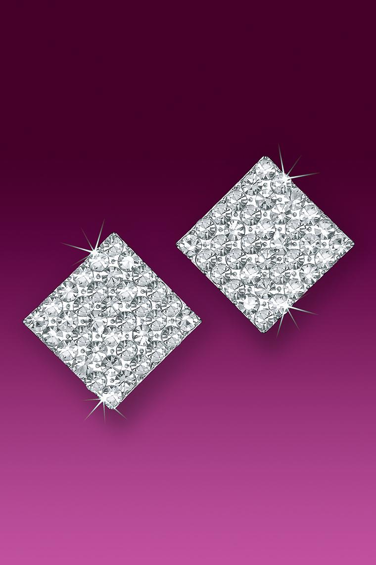 Large Square Crystal Rhinestone Earrings - Pierced