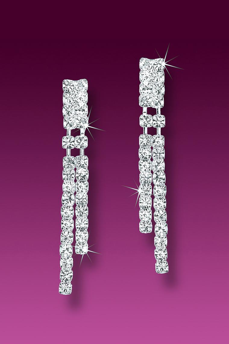 Double Strand Crystal Rhinestone Earrings - Pierced