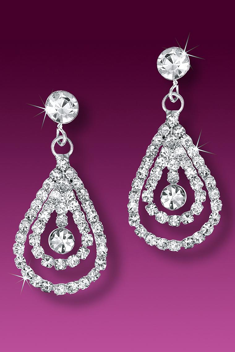 Double Teardrop Crystal Rhinestone Earrings - Pierced