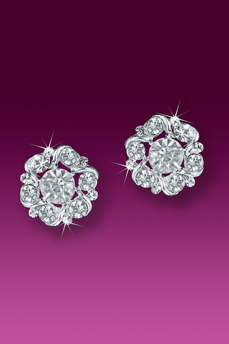 Floret Button Crystal Rhinestone Earrings - Pierced