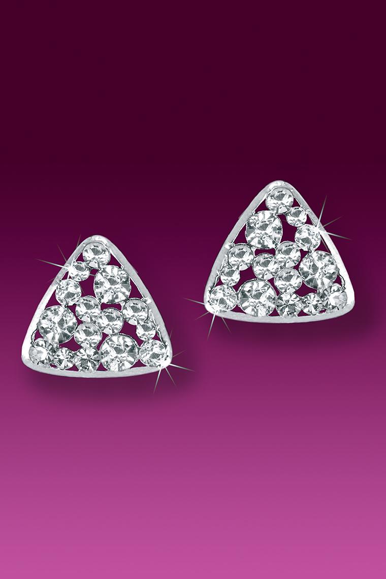 Triangular Button Crystal Rhinestone Earrings - Pierced