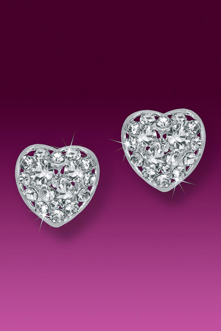 Dazzling Heart Button Rhinestone Earrings - Pierced