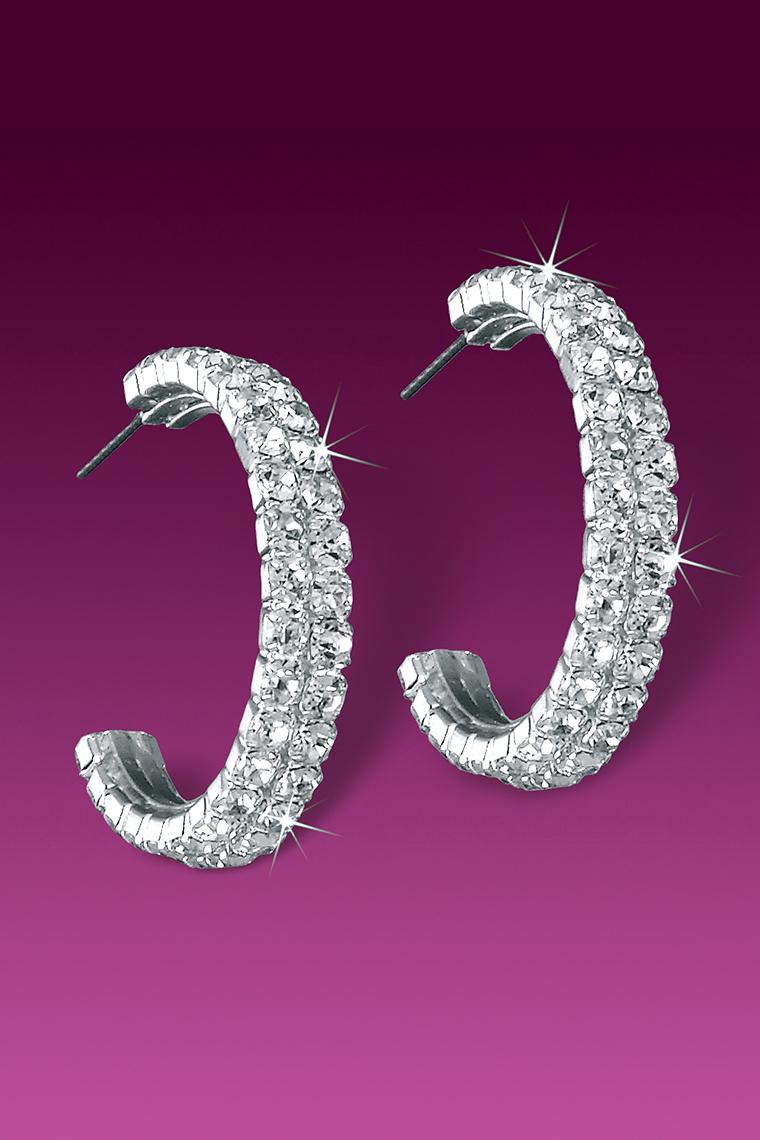 Double Row Crystal Rhinestone Hoop Earrings