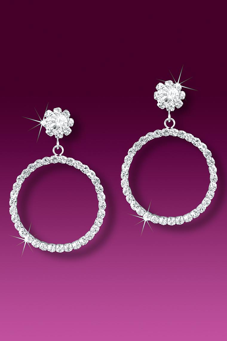 Dangling Hoop Crystal Rhinestone Earrings - Pierced