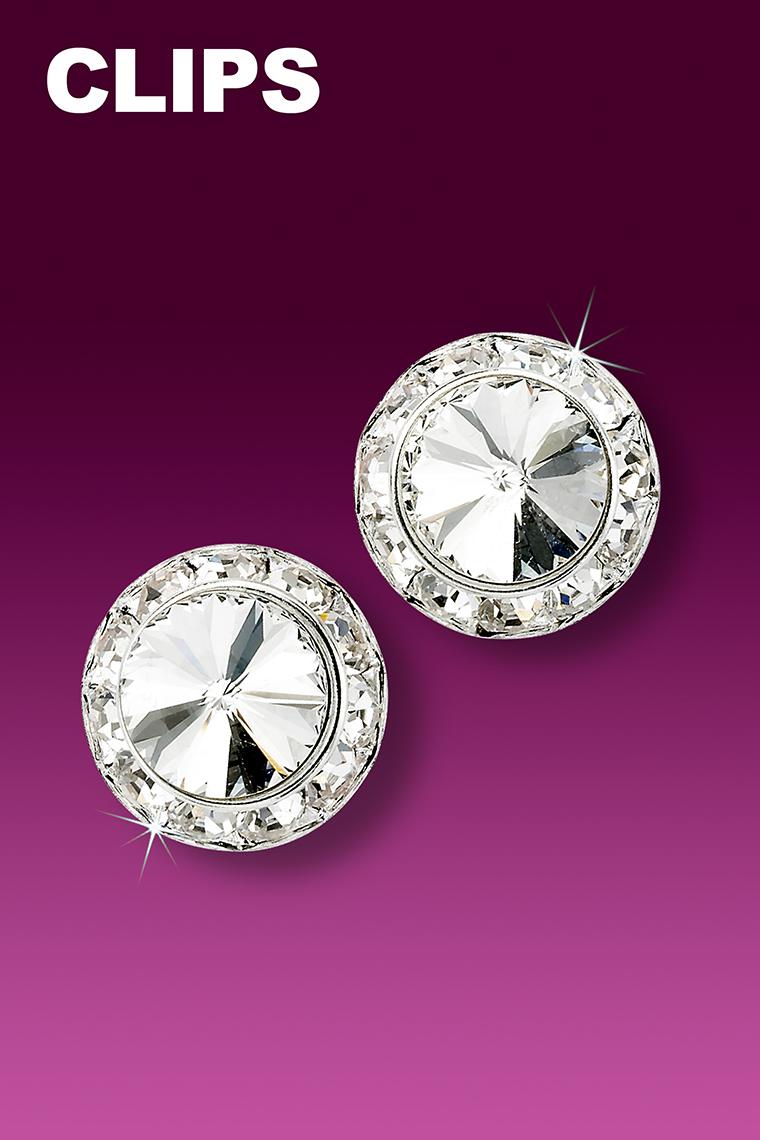 13mm Rhinestone Dance Earrings - Crystal Clip-On