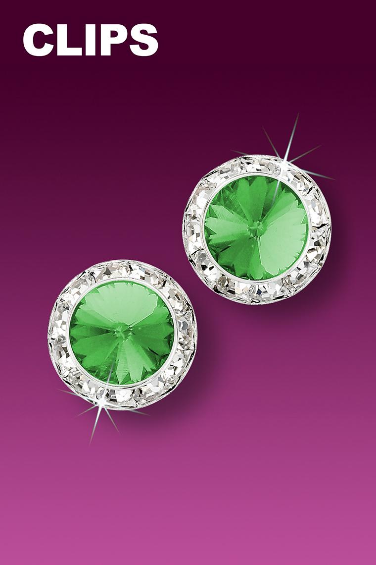 13mm Rhinestone Dance Earrings - Light Green Clip-On
