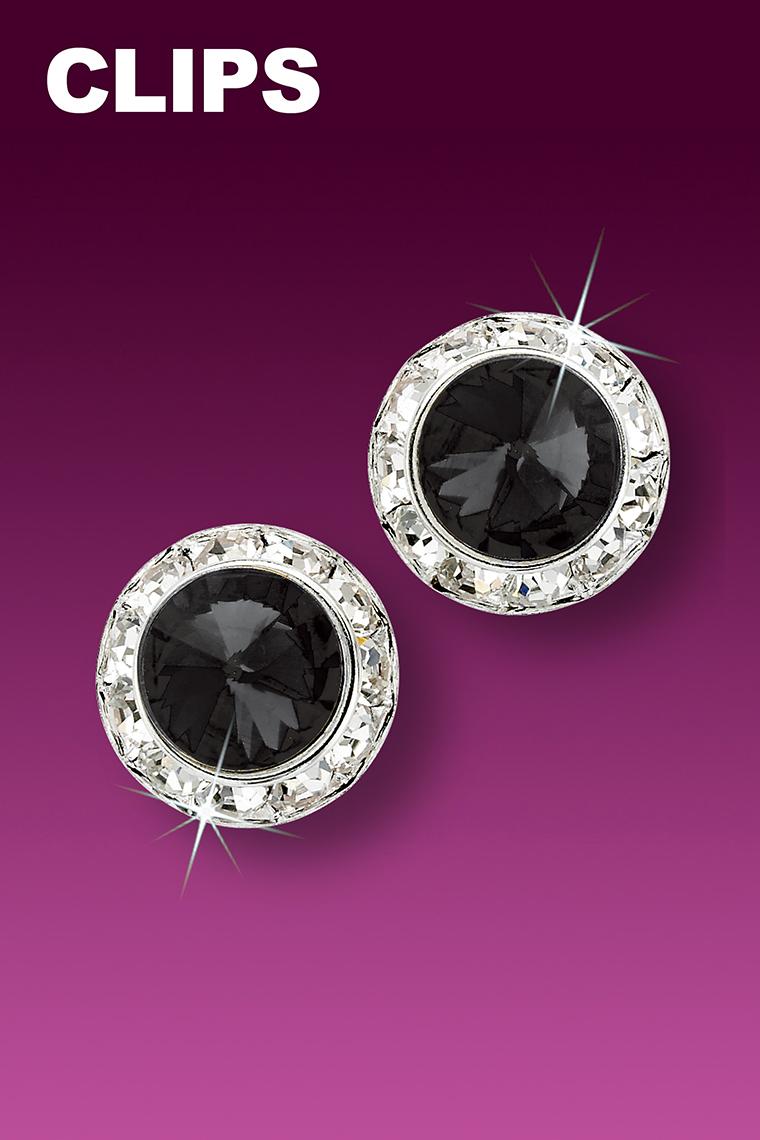 13mm Rhinestone Dance Earrings - Black Clip-On