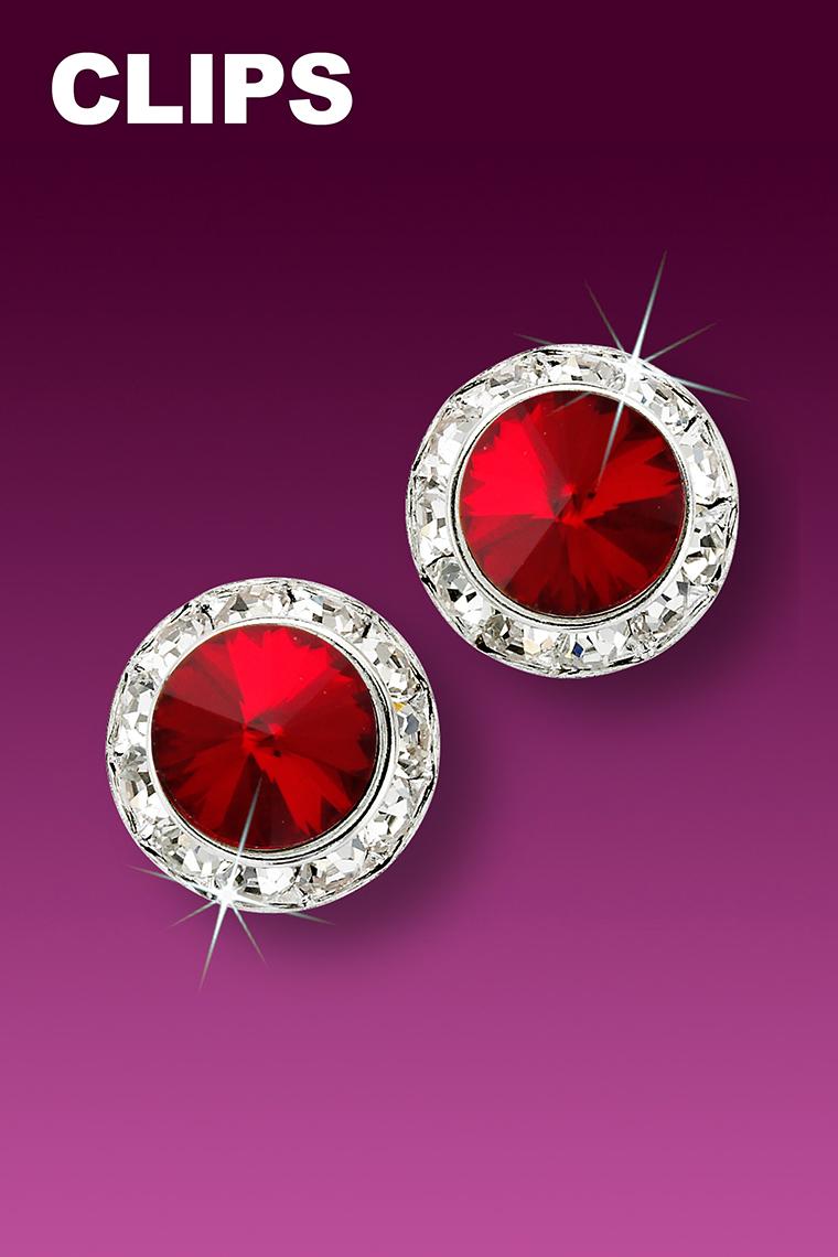 13mm Rhinestone Dance Earrings - Red Clip-On