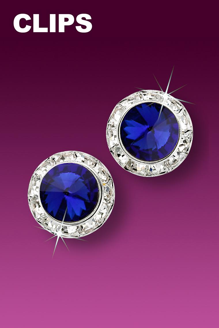 13mm Rhinestone Dance Earrings - Dark Blue Clip-On