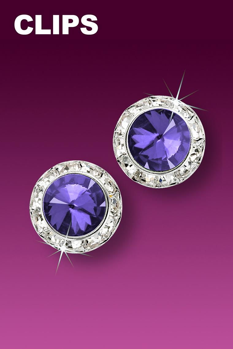 13mm Rhinestone Dance Earrings - Medium Purple Clip-On