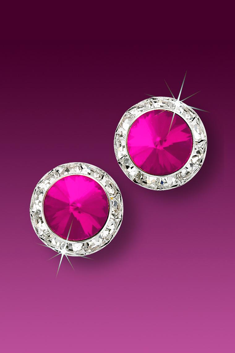 13mm Rhinestone Dance Earrings - Hot Pink Pierced