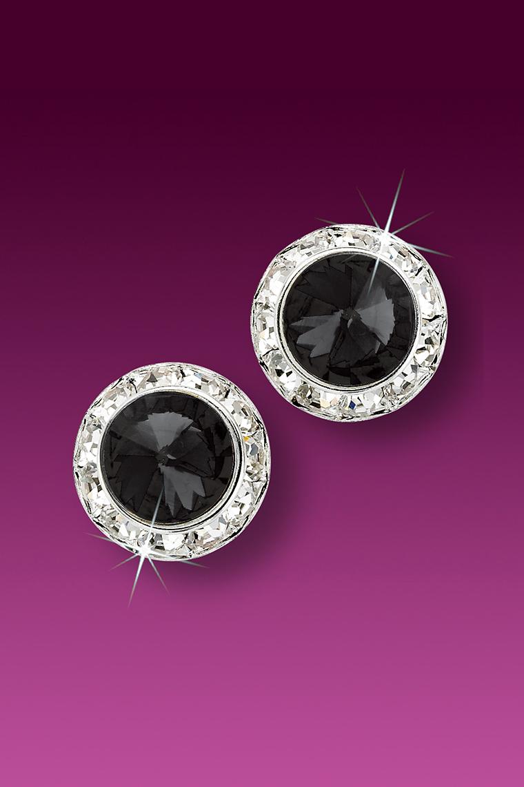 13mm Rhinestone Dance Earrings - Black Pierced