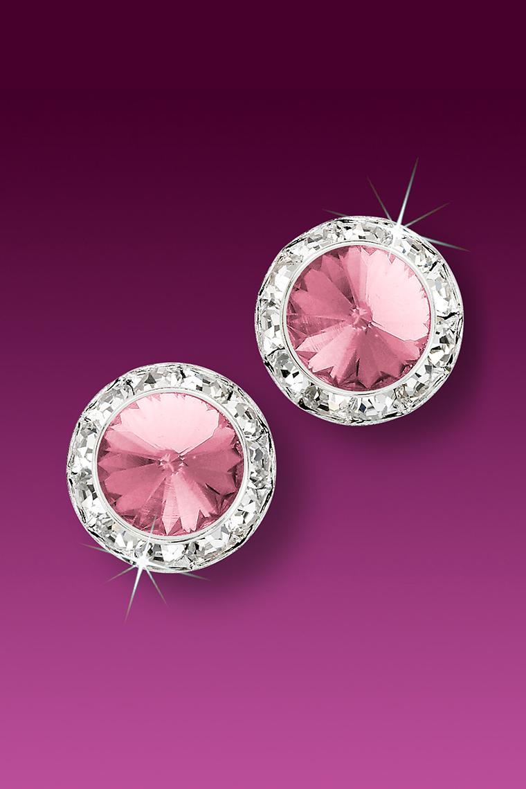 13mm Rhinestone Dance Earrings - Light Pink Pierced
