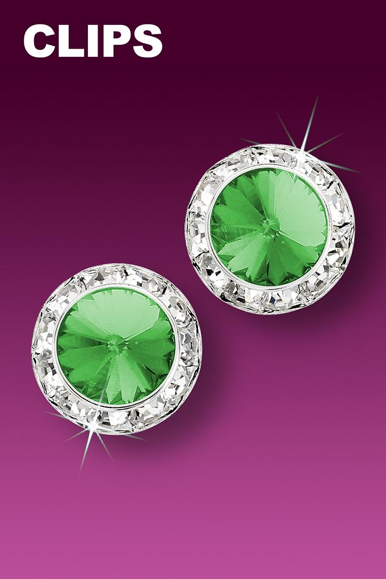 15mm Rhinestone Dance Earrings - Light Green Clip-On