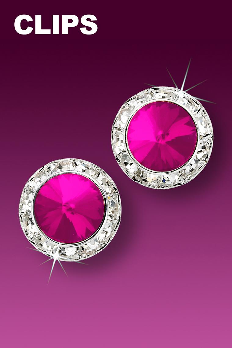 15mm Rhinestone Dance Earrings - Hot Pink Clip-On
