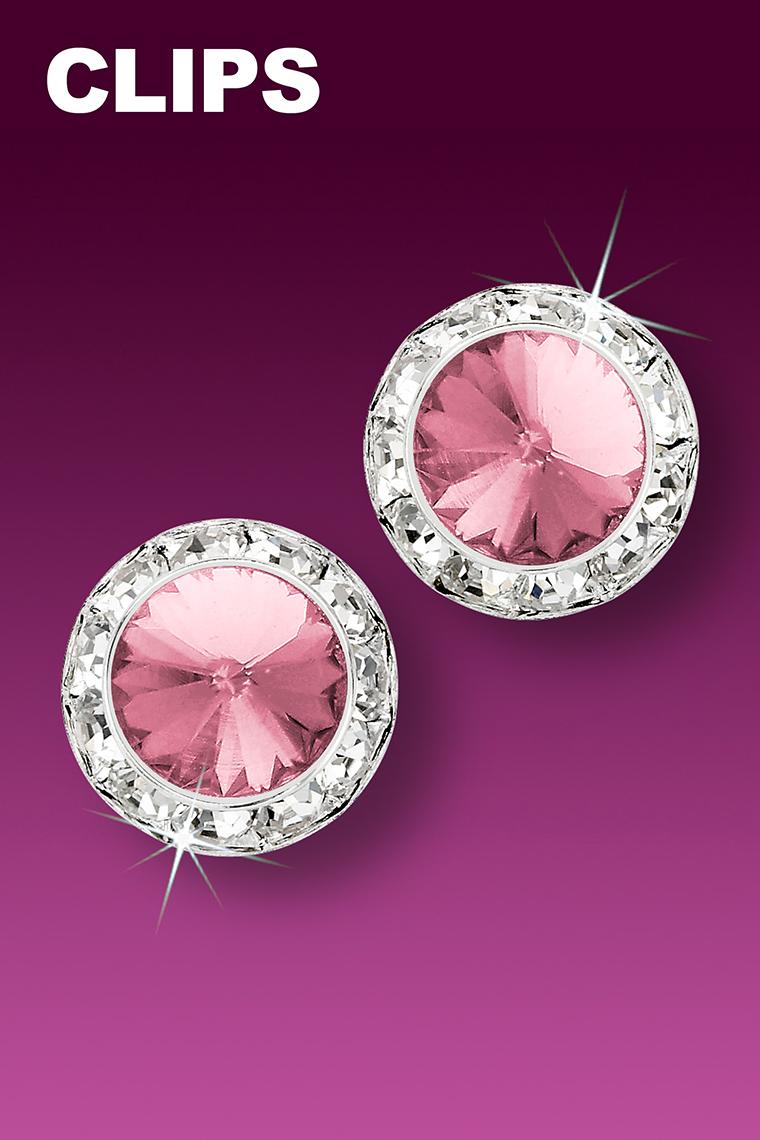 15mm Rhinestone Dance Earrings - Light Pink Clip-On
