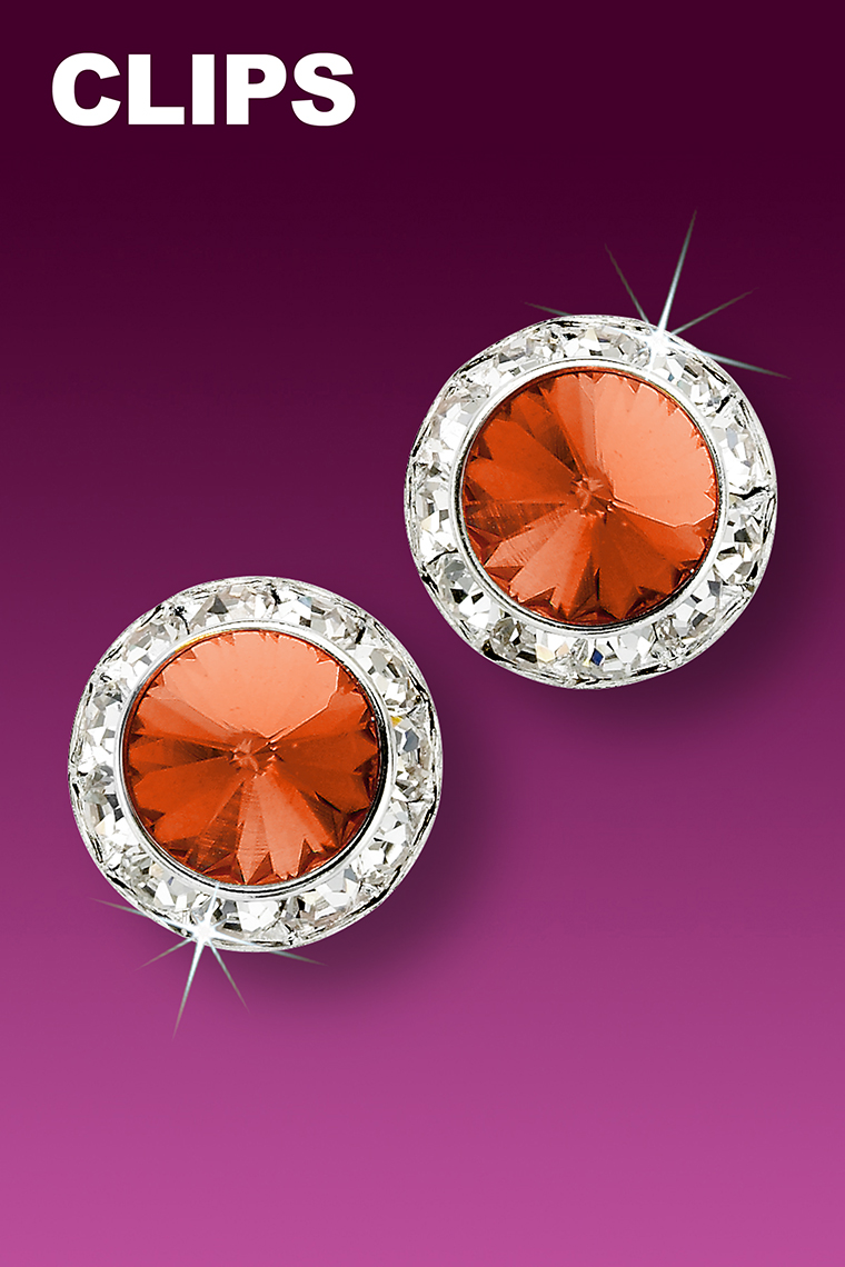 15mm Rhinestone Dance Earrings - Orange Clip-On
