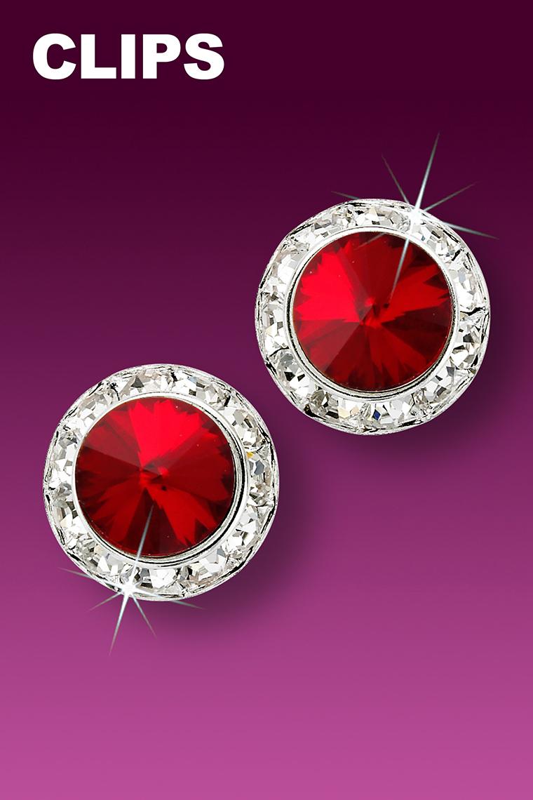 15mm Rhinestone Dance Earrings - Red Clip-On