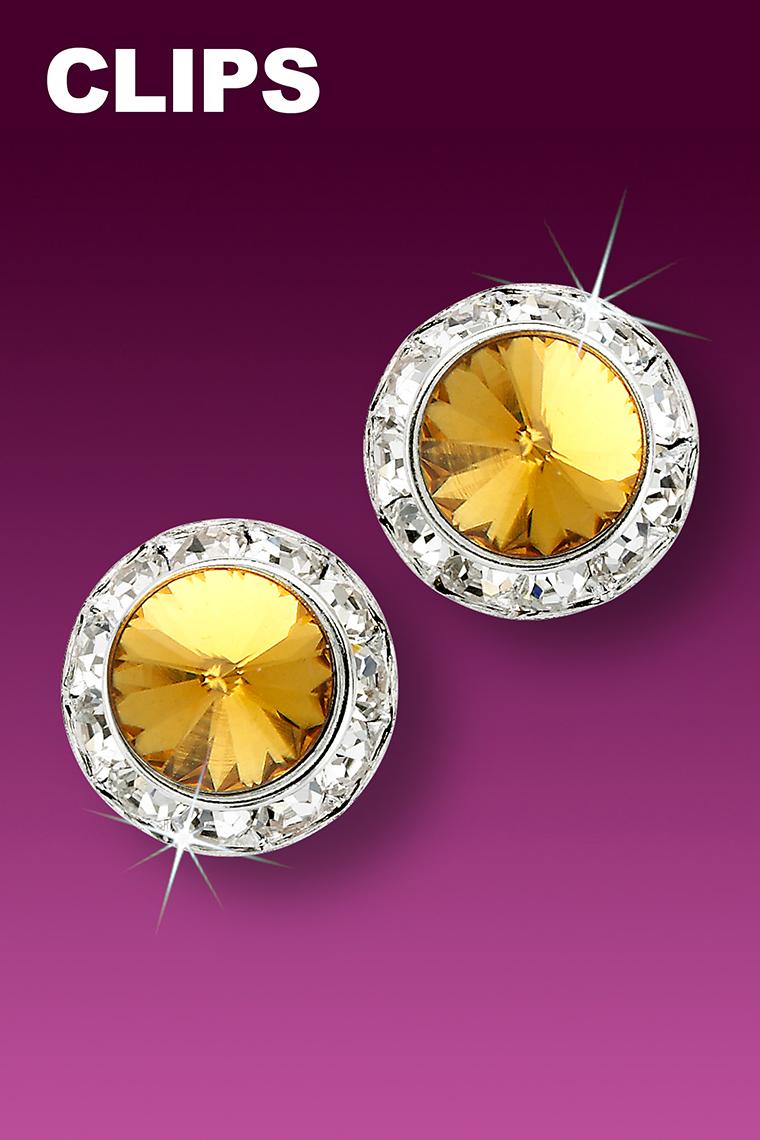 15mm Rhinestone Dance Earrings - Gold Clip-On