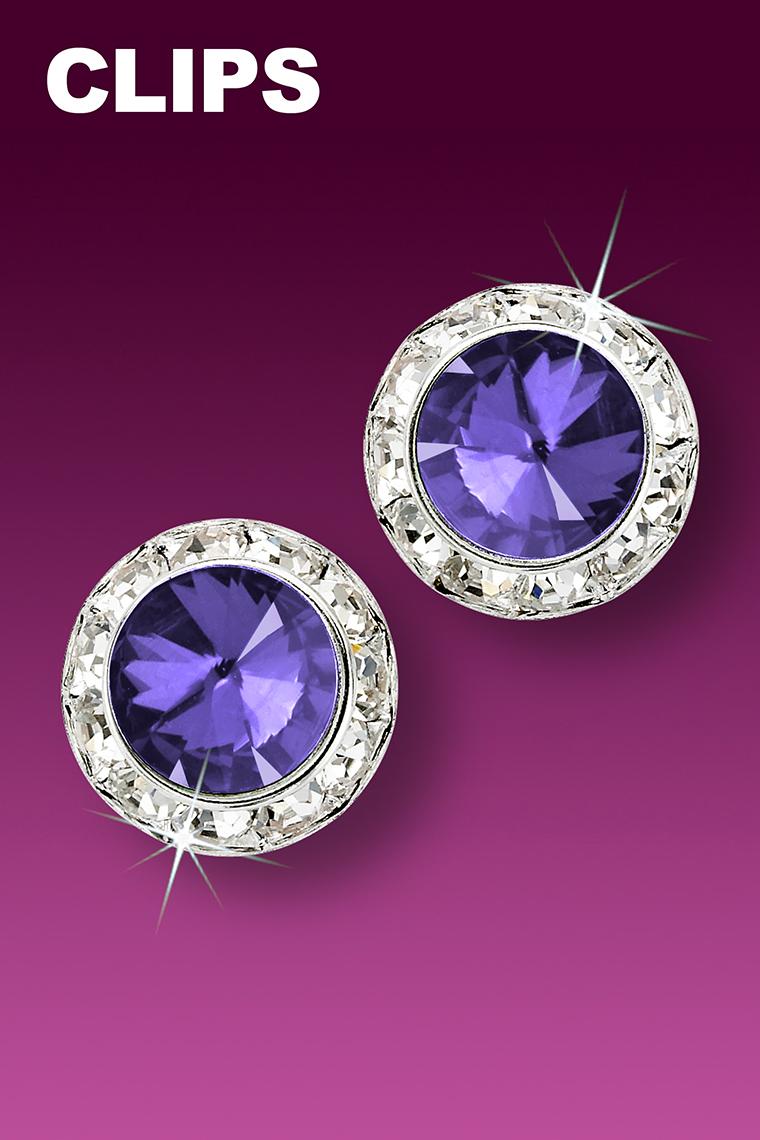 15mm Rhinestone Dance Earrings - Medium Purple Clip-On