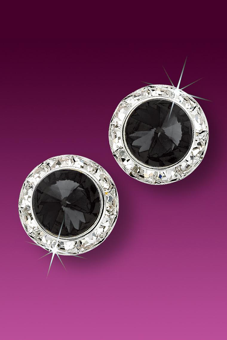 15mm Rhinestone Dance Earrings - Black Pierced